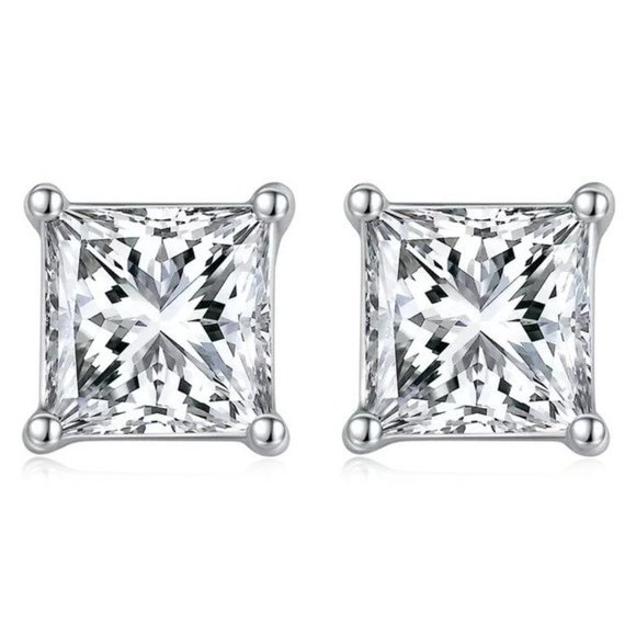 KIOKORI Jewelry - 2-Carat tw GRA Certified Moissanite D VVS1 Princess Cut Stud Earrings Screwbacks